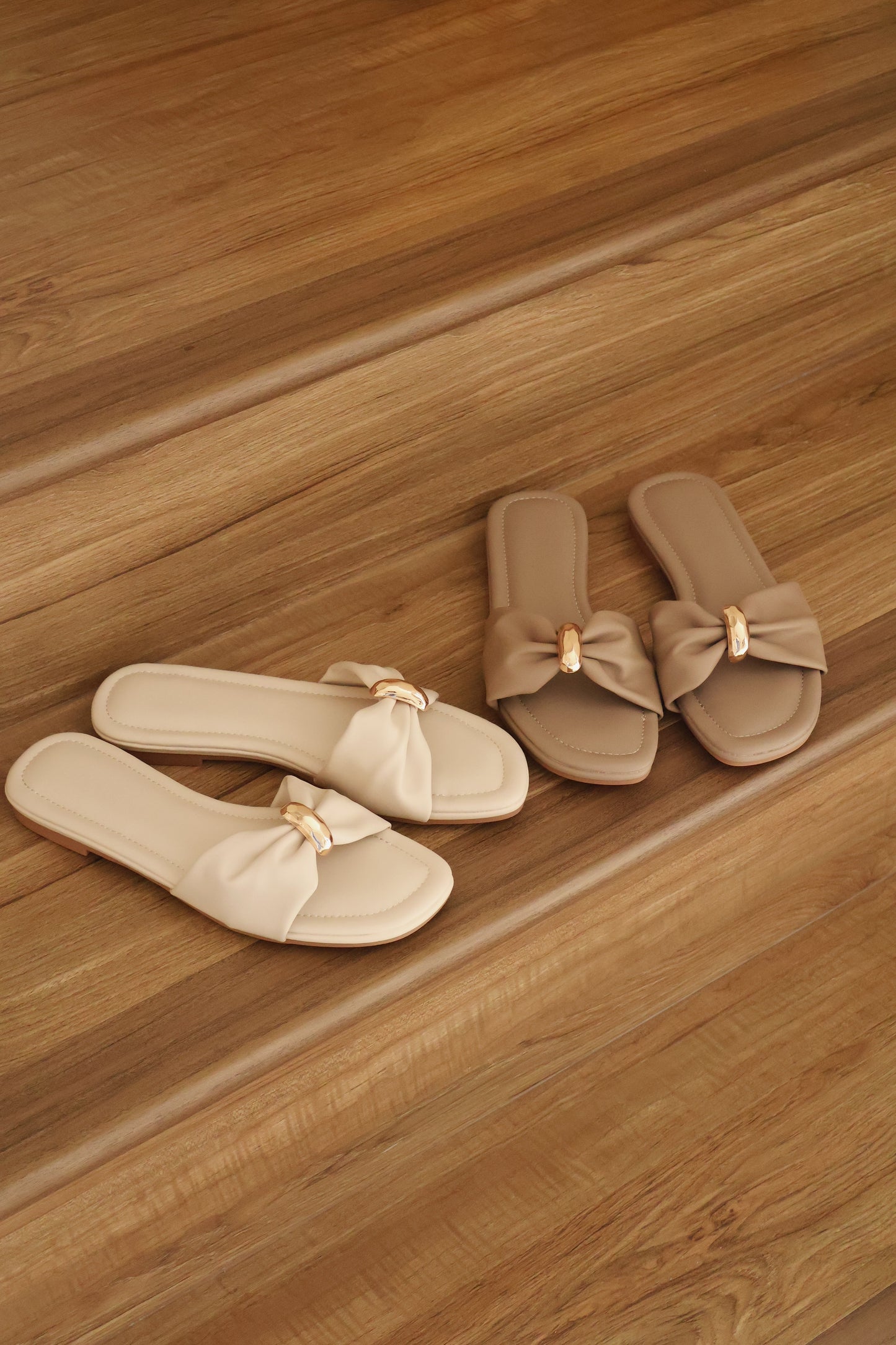 Vera Ribbon Slide Sandals (Taupe)