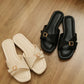 Zaelyn Buckle Wrap Slide Sandals (Cream White / 35 36 40)
