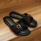 Zaelyn Buckle Wrap Slide Sandals (Black / 35 36 37 38 40)