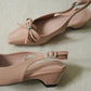Laurel Bow Slingback Wedge Heels (Nude)