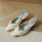 Laurel Bow Slingback Wedge Heels (Cream White / 36 37 38 39)