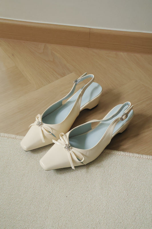 Laurel Bow Slingback Wedge Heels (Cream White)