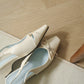 Laurel Bow Slingback Wedge Heels (Cream White / 36 37 38 39)
