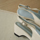 Laurel Bow Slingback Wedge Heels (Cream White / 36 37 38 39)