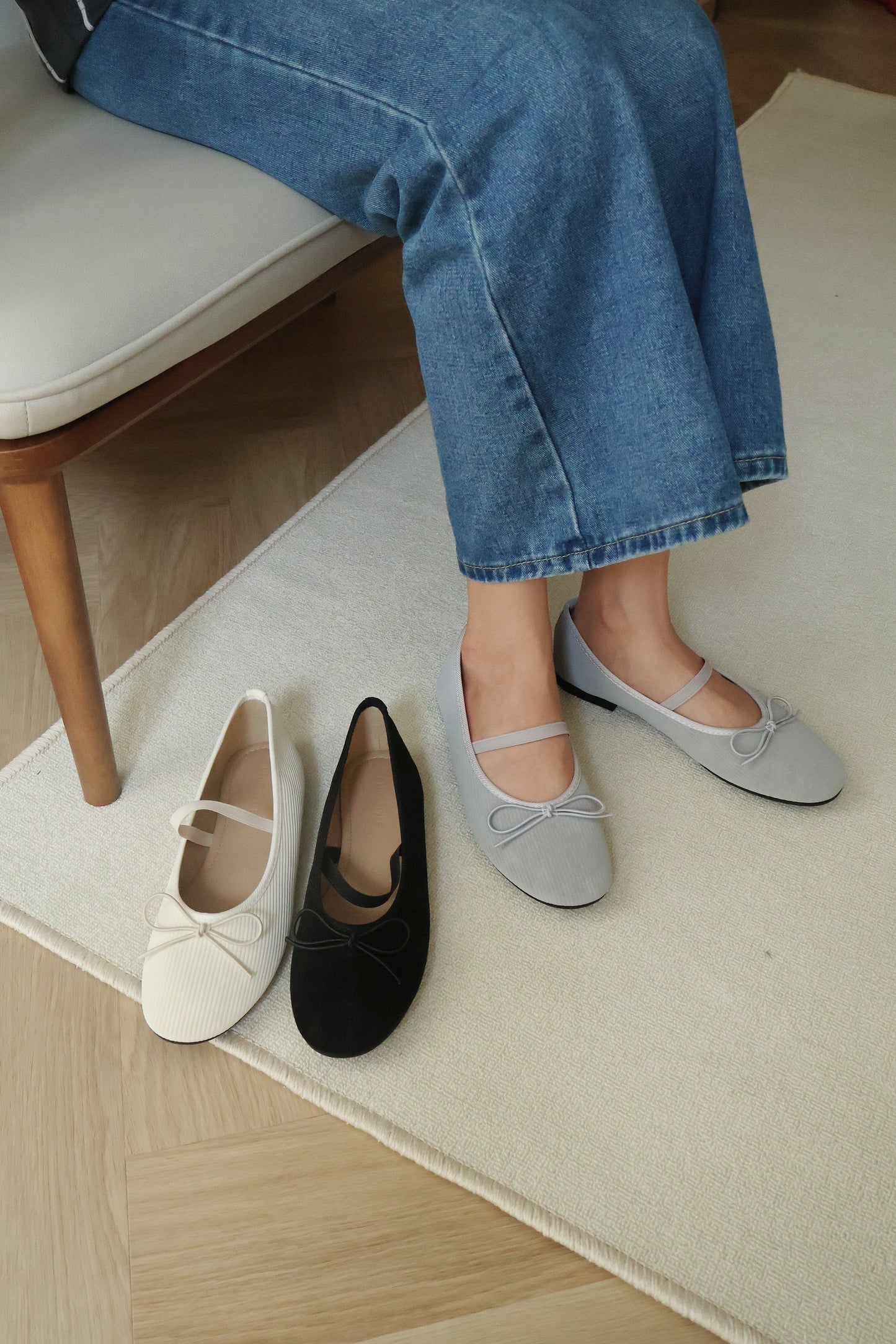 Merey Bow Mary Jane Flats (Grey)
