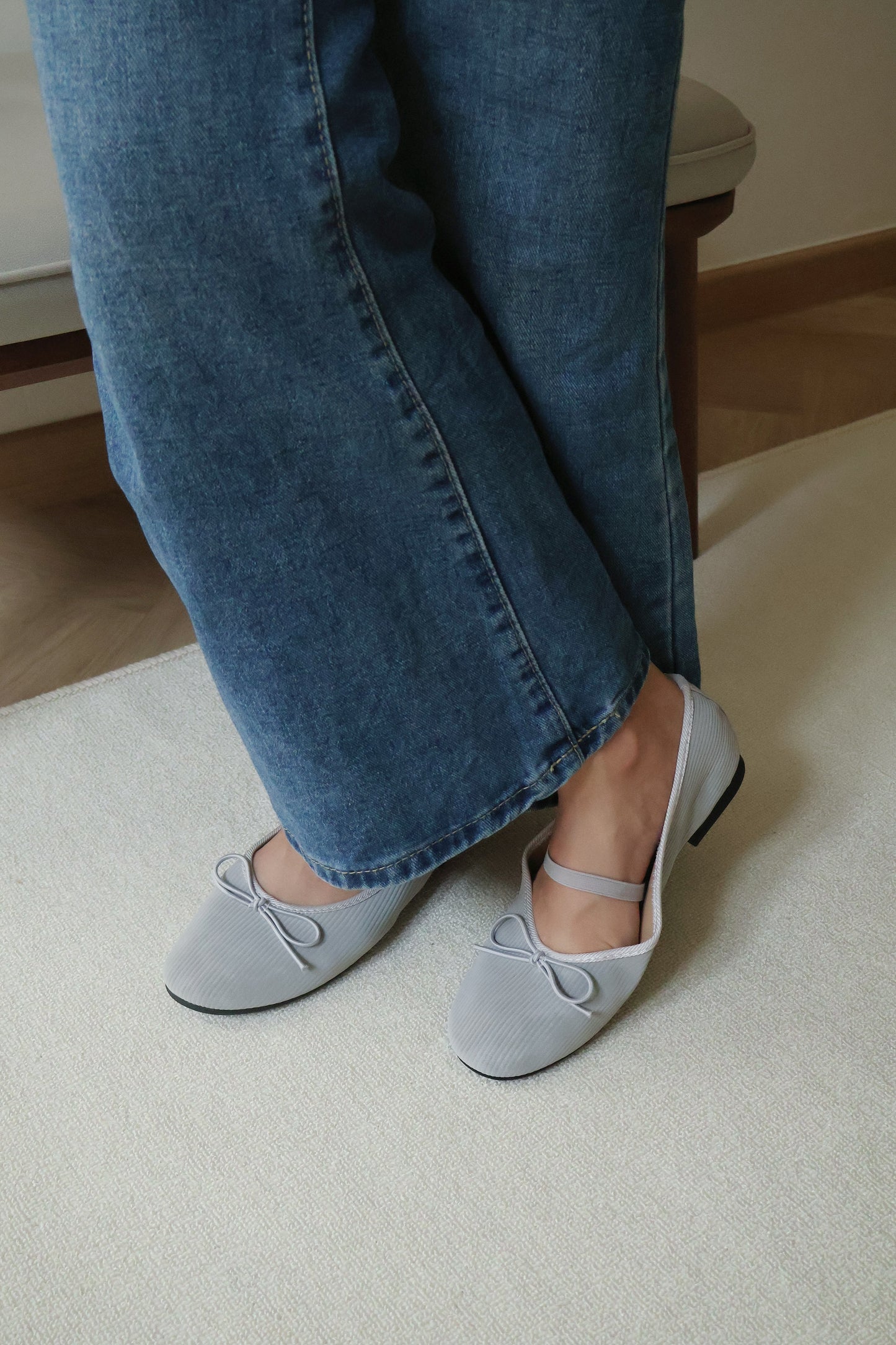 Merey Bow Mary Jane Flats (Grey)