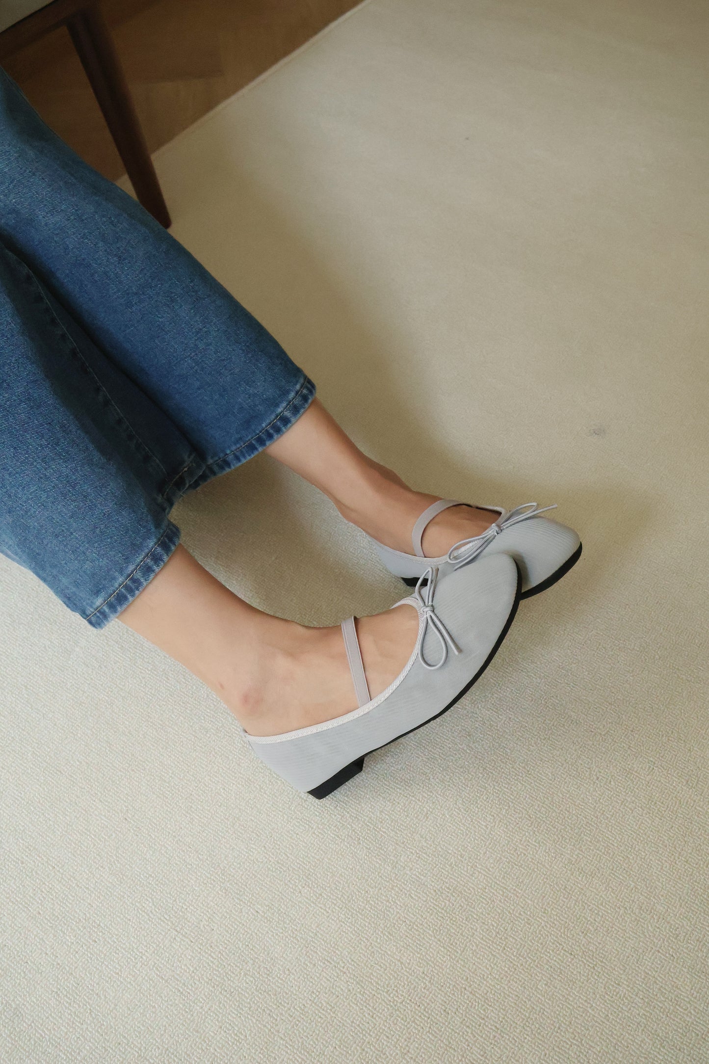 Merey Bow Mary Jane Flats (Grey)