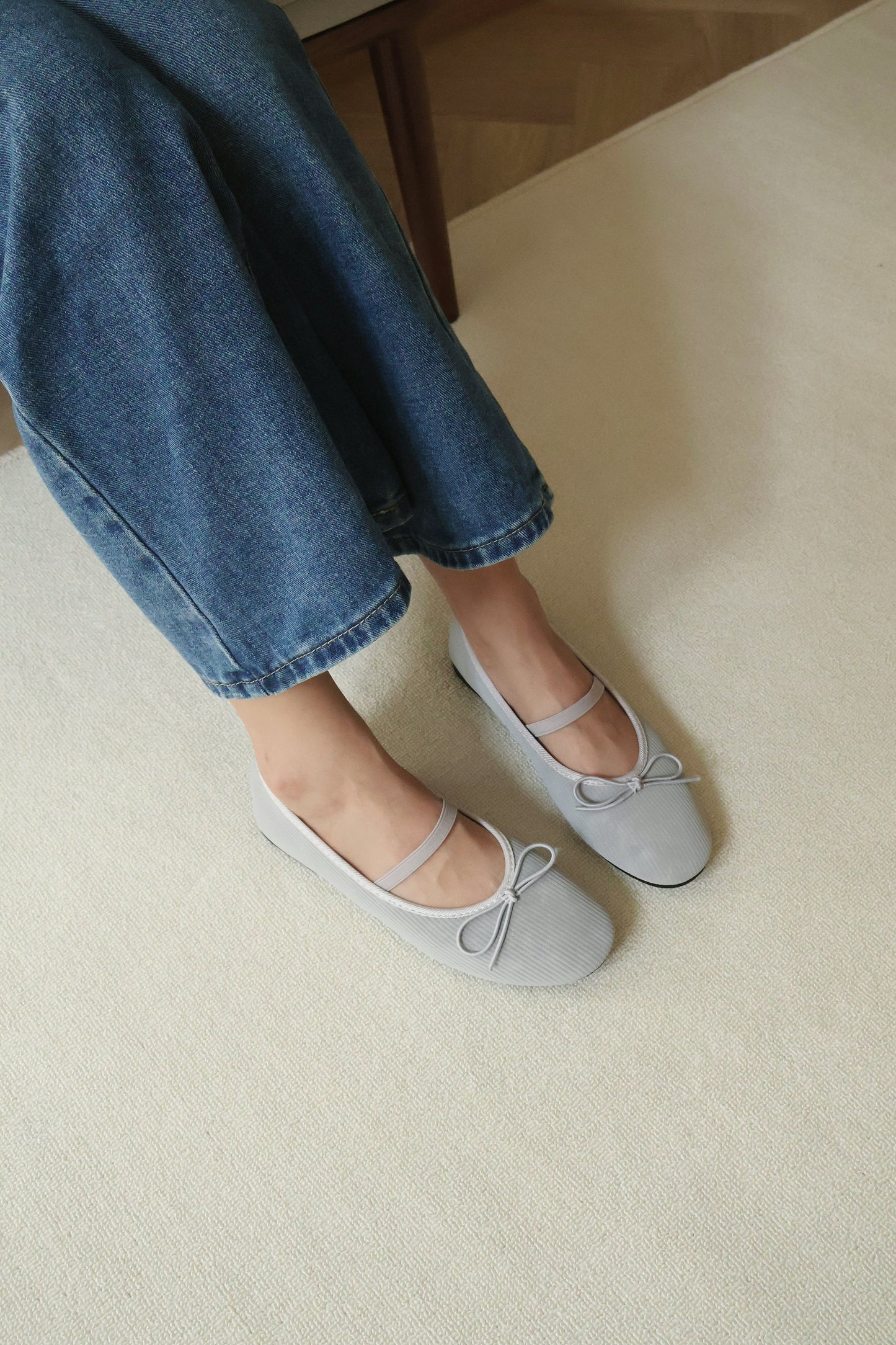 Merey Bow Mary Jane Flats (Grey)