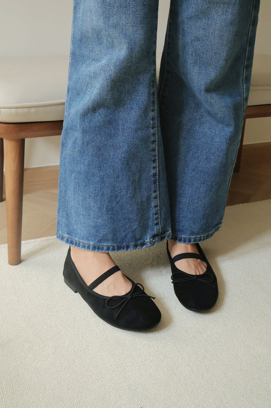 Merey Bow Mary Jane Flats (Black)