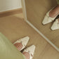 Laurel Bow Slingback Wedge Heels (Cream White / 36 37 38 39)