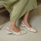 Laurel Bow Slingback Wedge Heels (Cream White / 36 37 38 39)