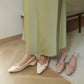 Laurel Bow Slingback Wedge Heels (Cream White / 36 37 38 39)