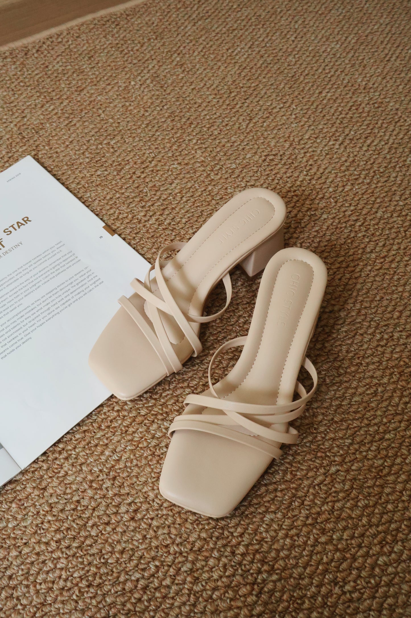 Cassie Strappy Block Heels (Beige)