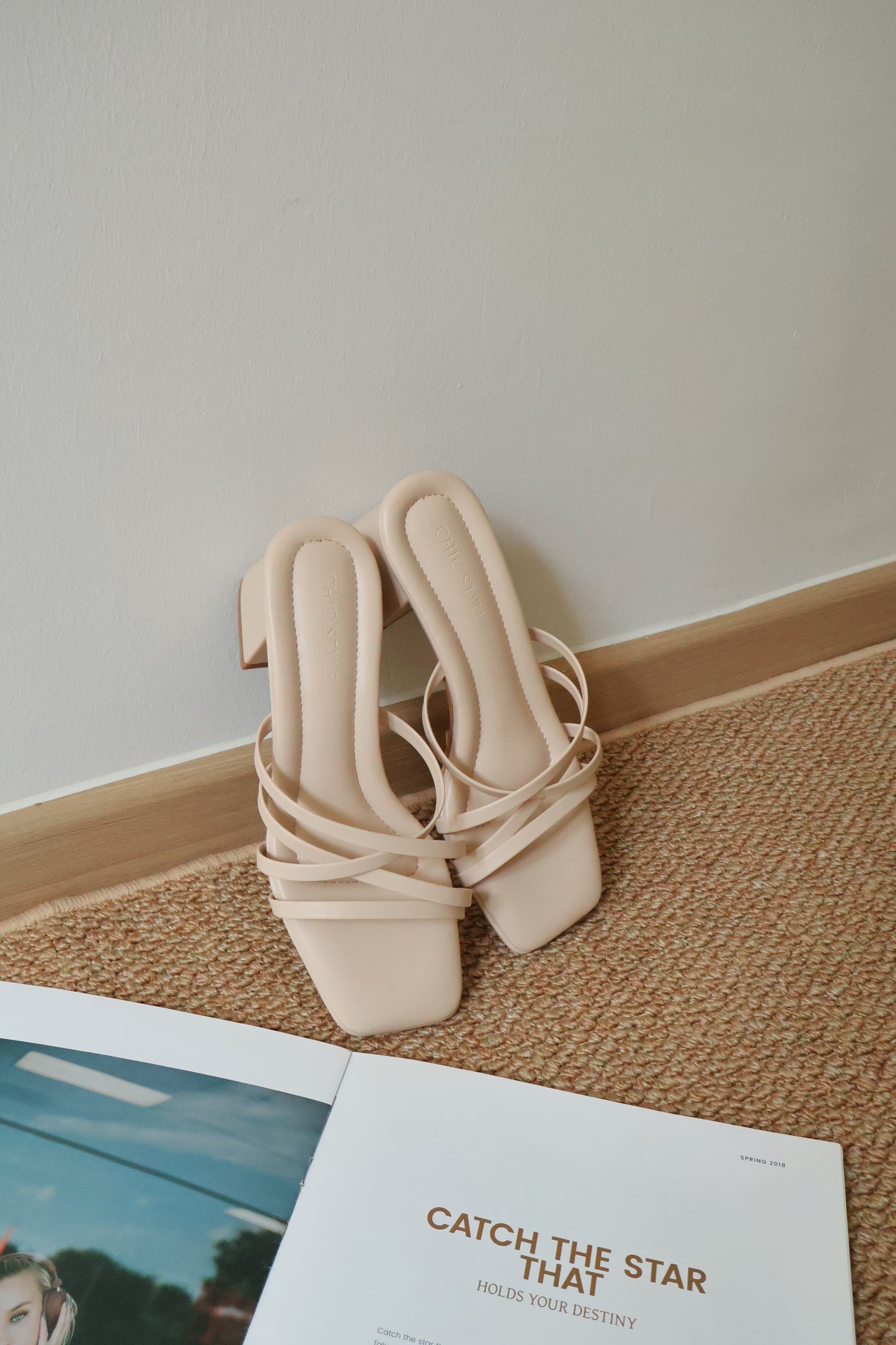 Cassie Strappy Block Heels (Beige)