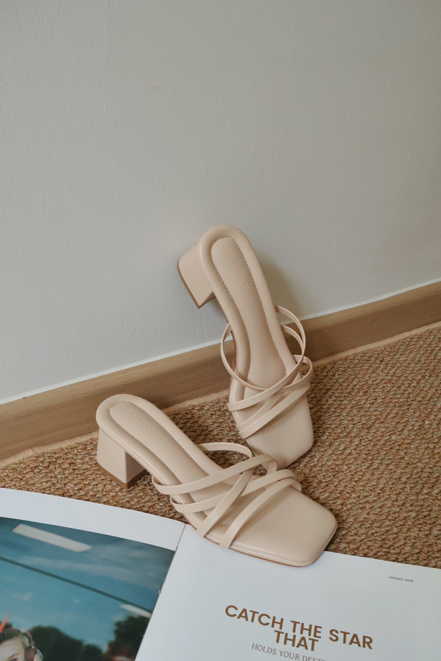 Cassie Strappy Block Heels (Beige)