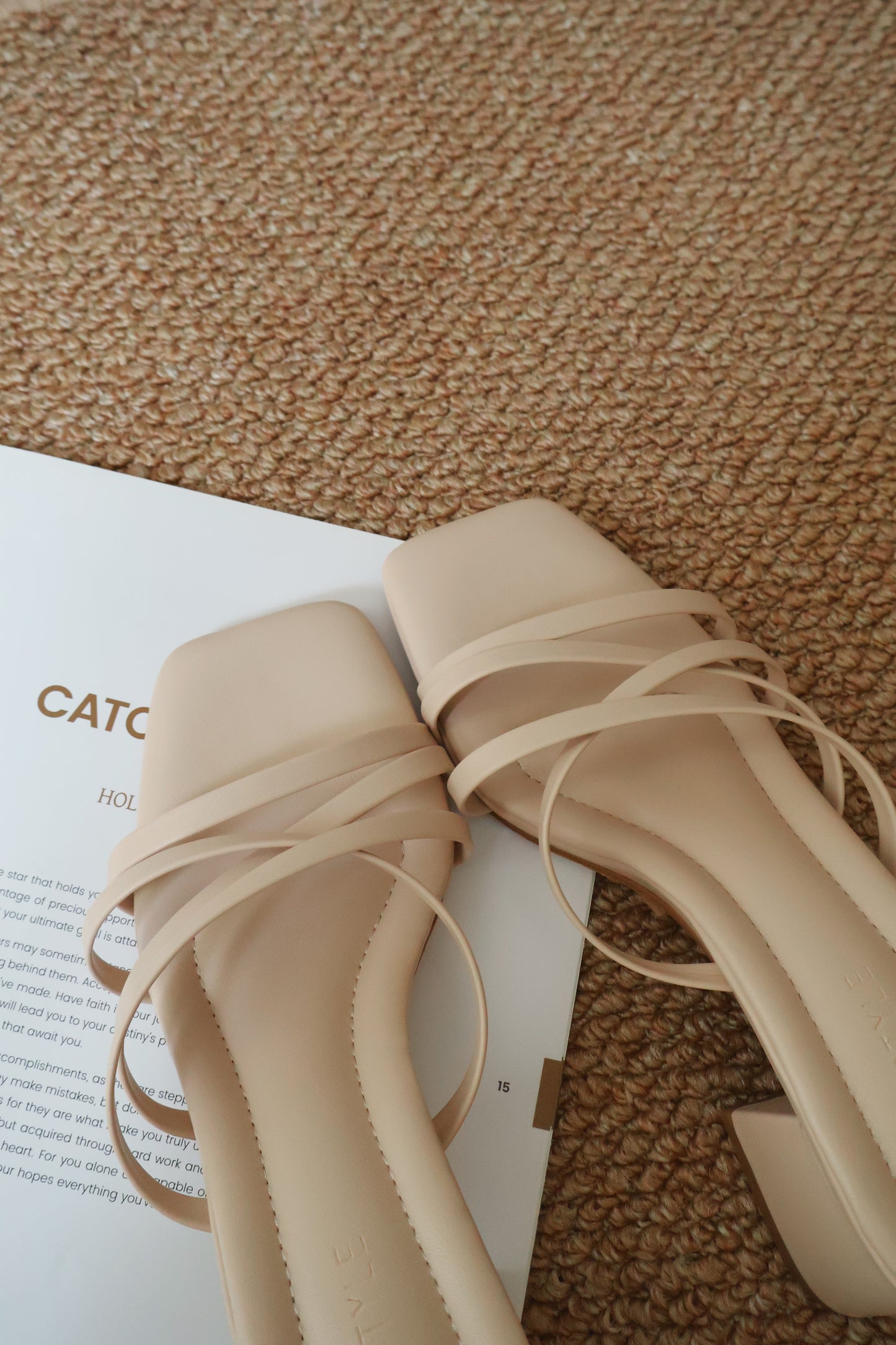 Cassie Strappy Block Heels (Beige)