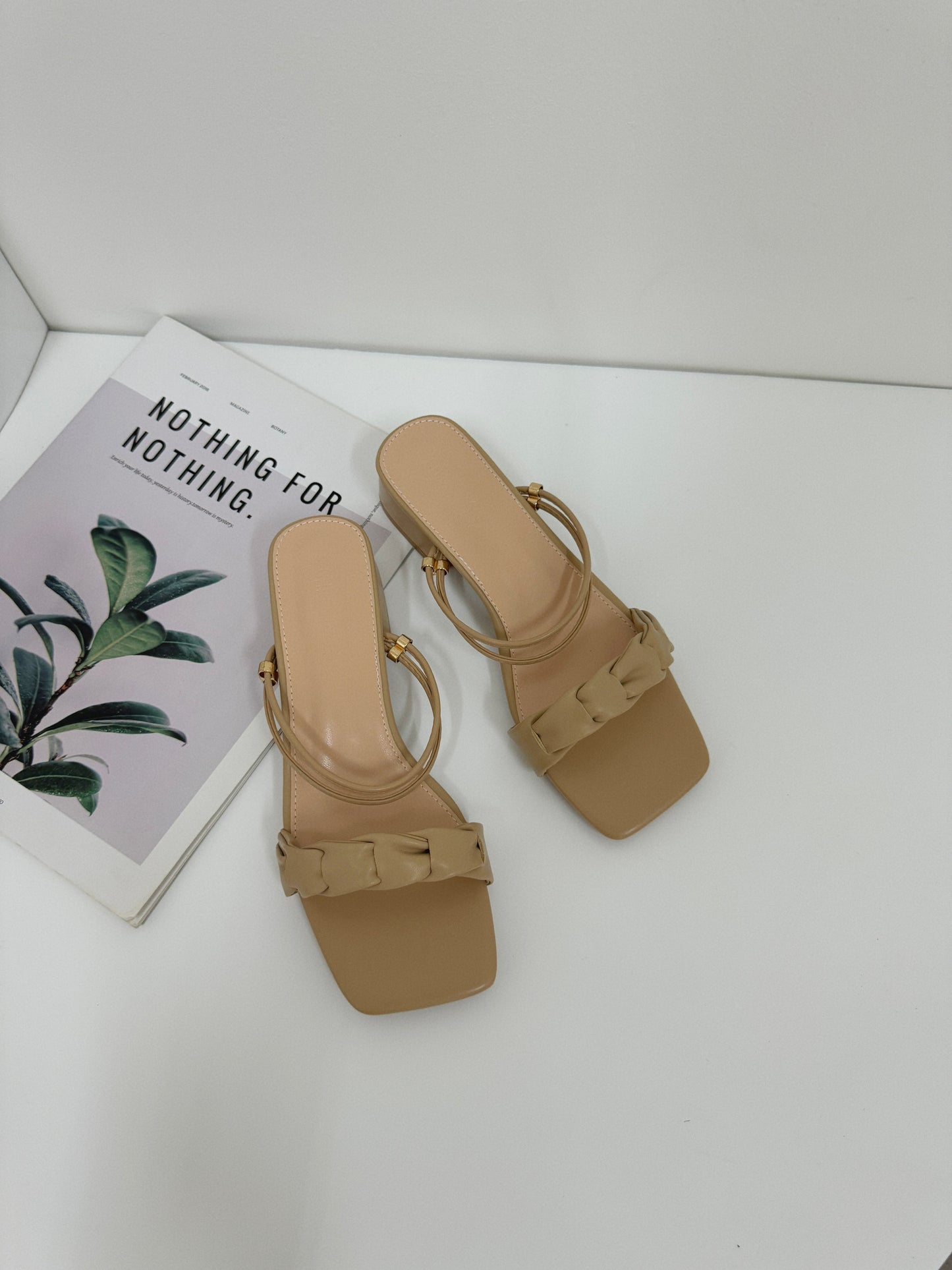 Lara Braided Strappy Low Heels (Khaki)