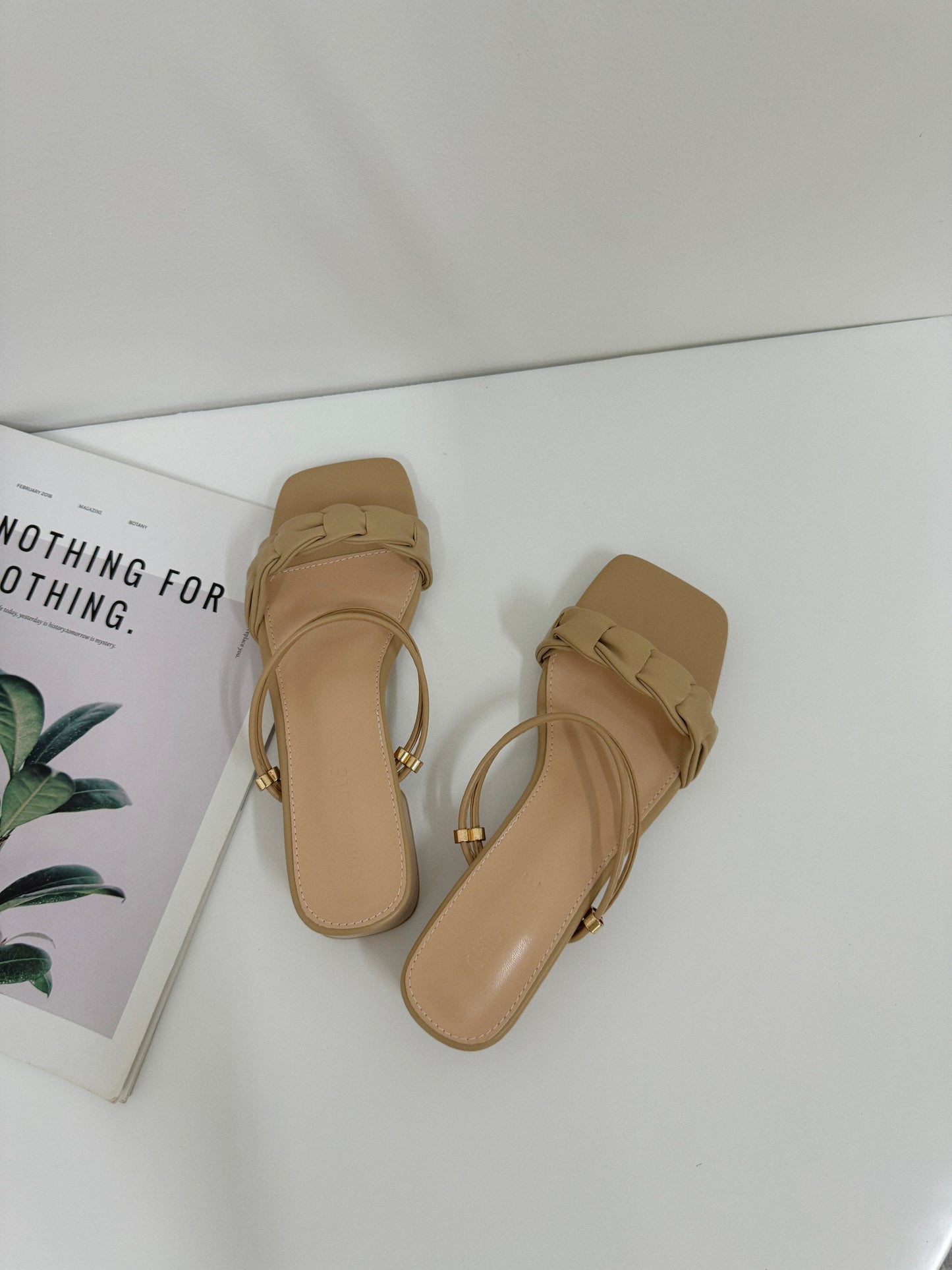 Lara Braided Strappy Low Heels (Khaki)