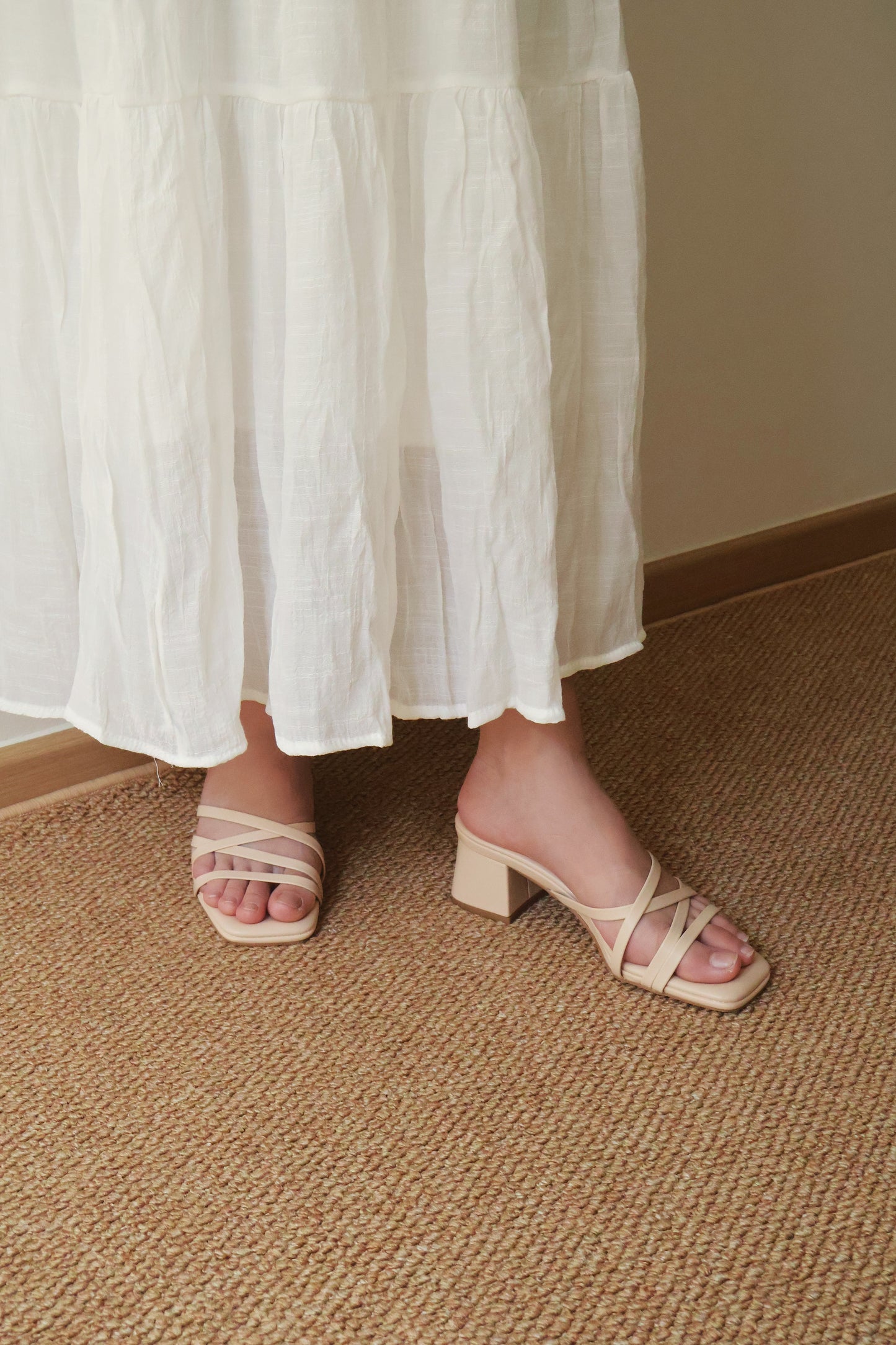 Cassie Strappy Block Heels (Beige)