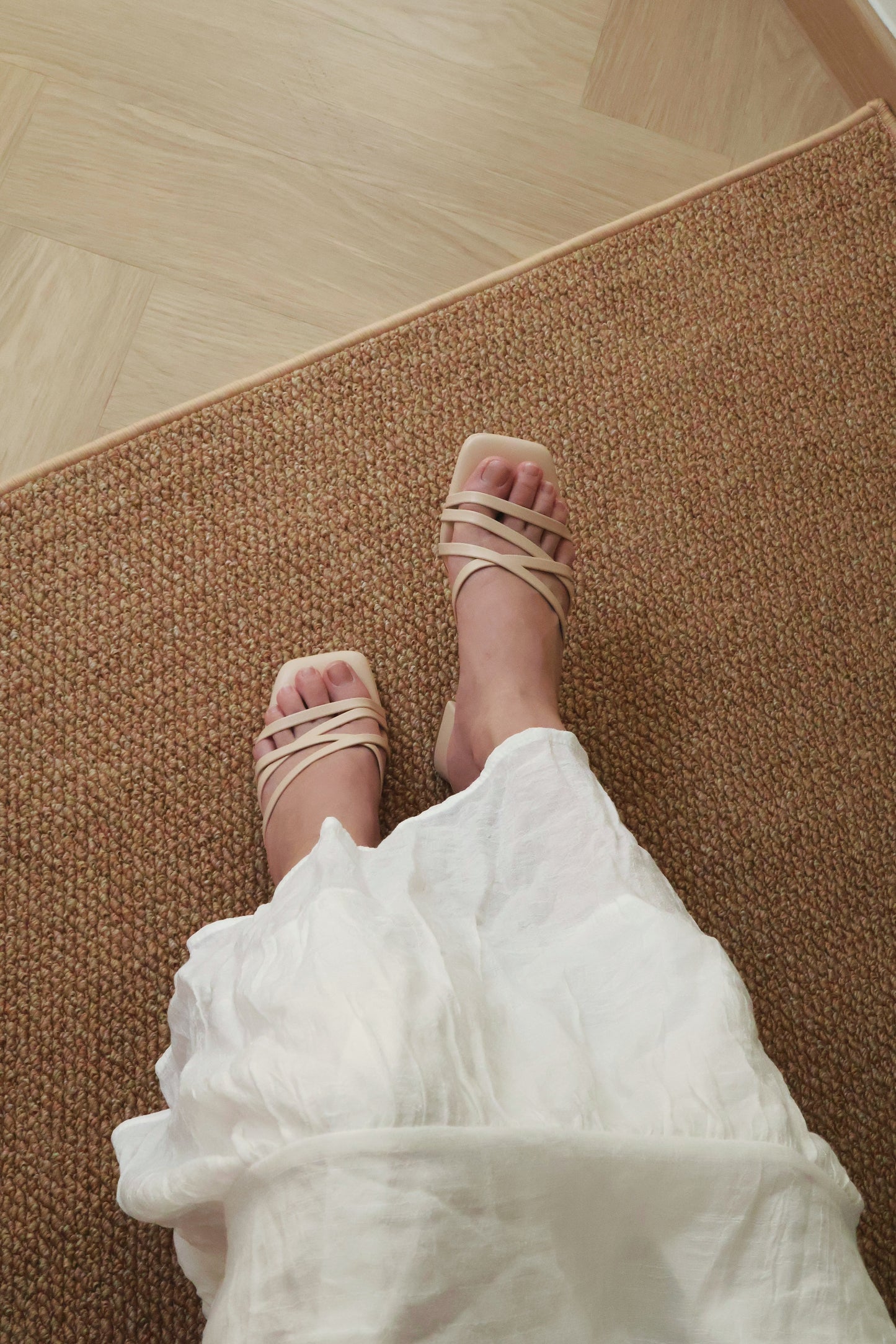 Cassie Strappy Block Heels (Beige)