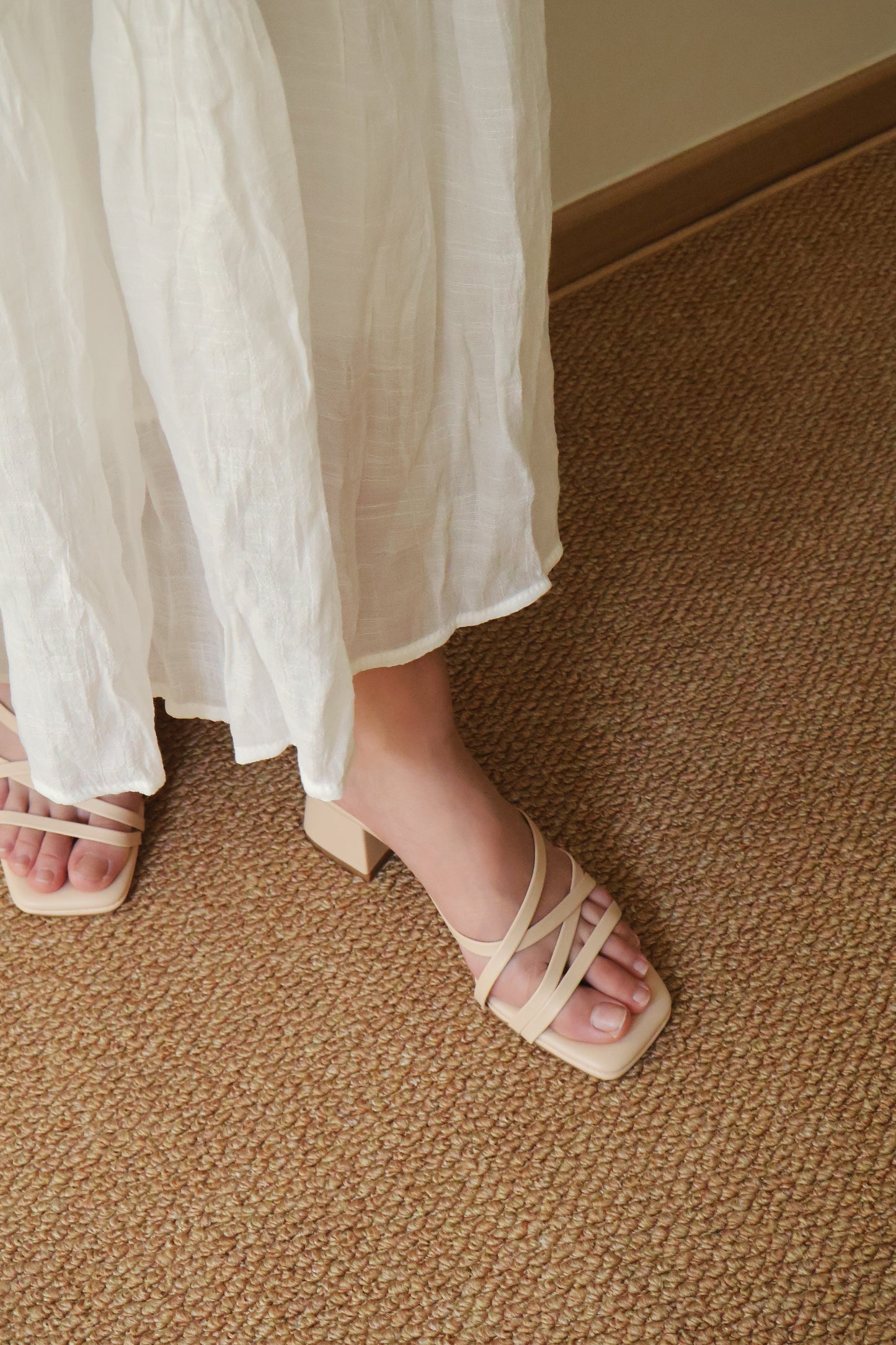 Cassie Strappy Block Heels (Beige)