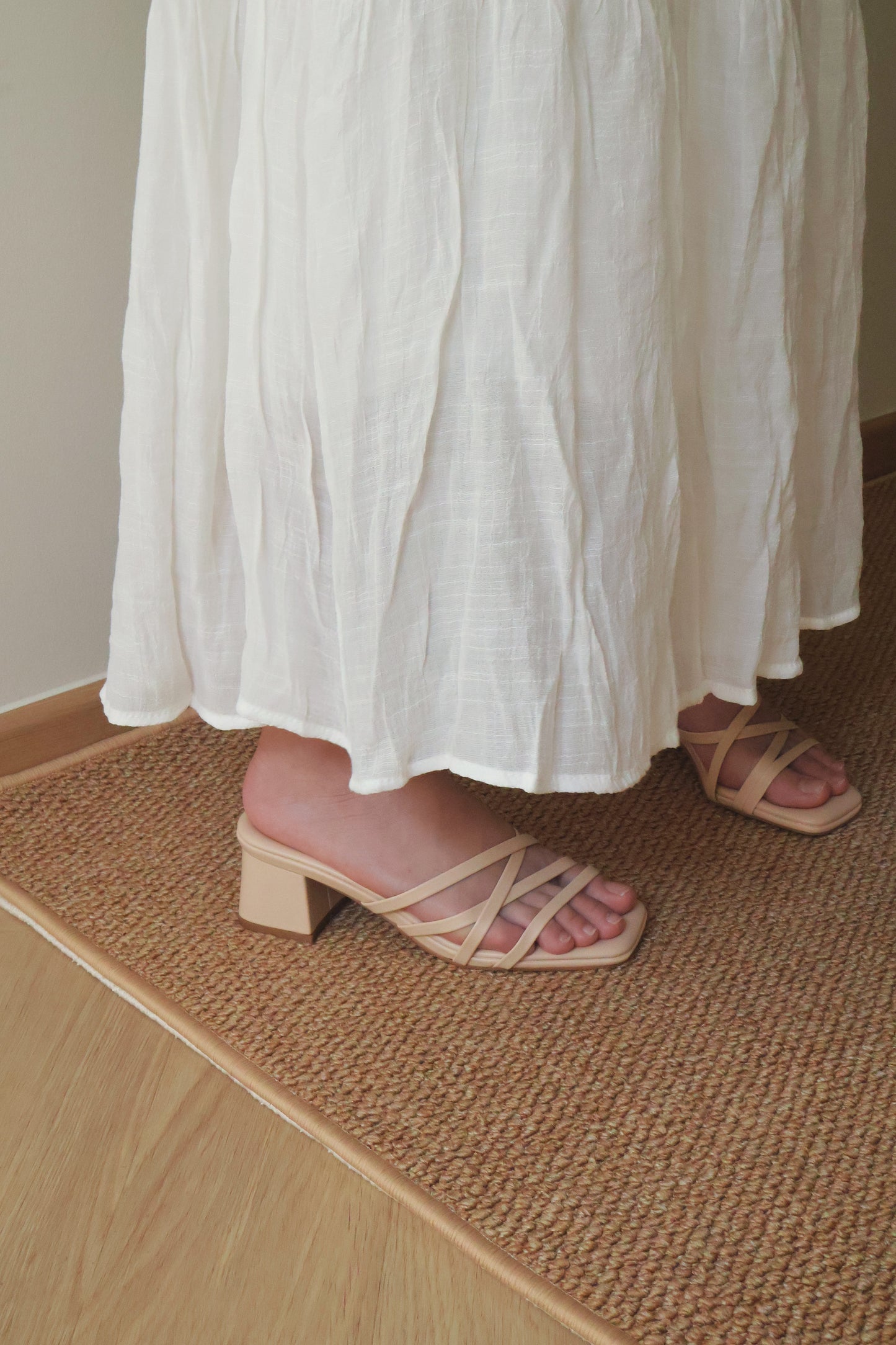 Cassie Strappy Block Heels (Beige)