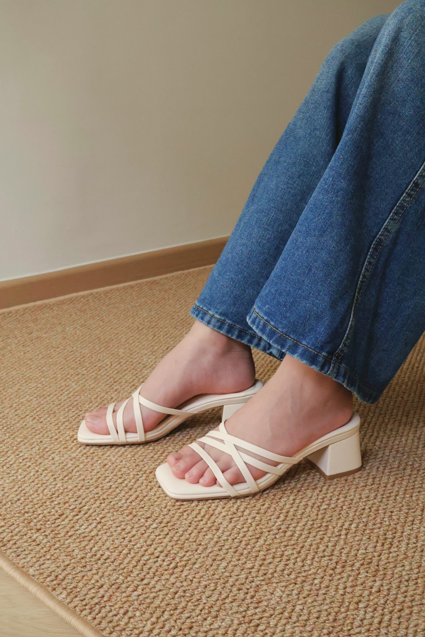 Cassie Strappy Block Heels (CreamWhite)