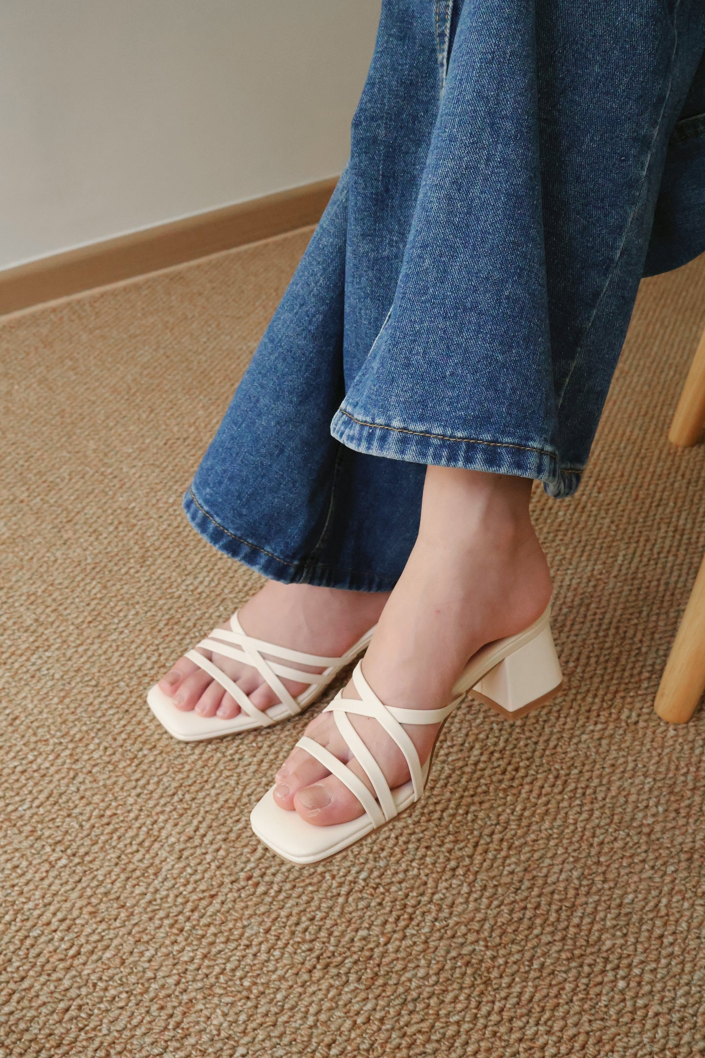Cassie Strappy Block Heels (CreamWhite)