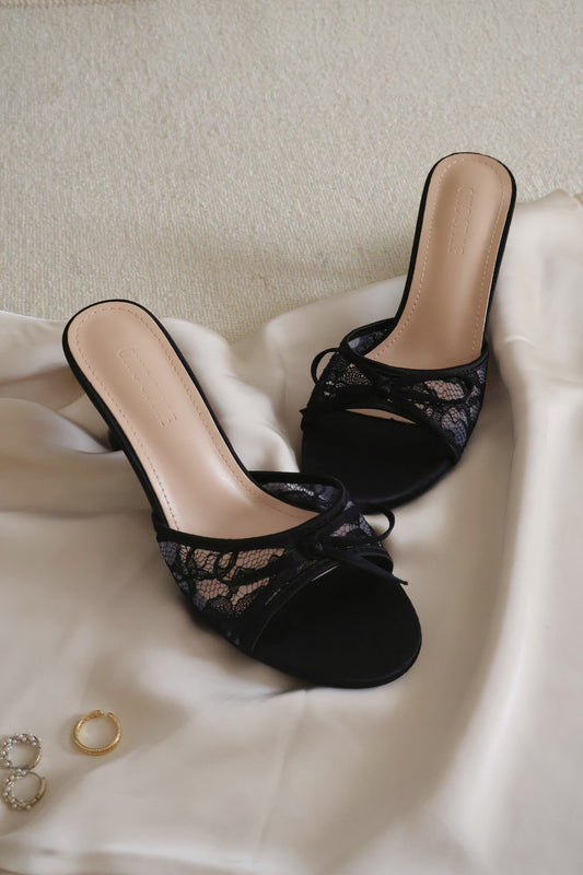 Rosella Lace Sateen Heels (Black)