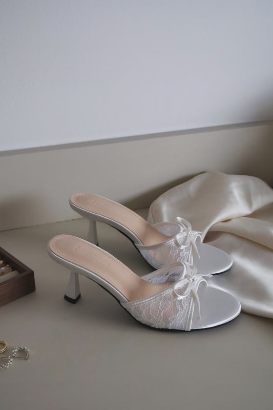Rosella Lace Sateen Heels (White)