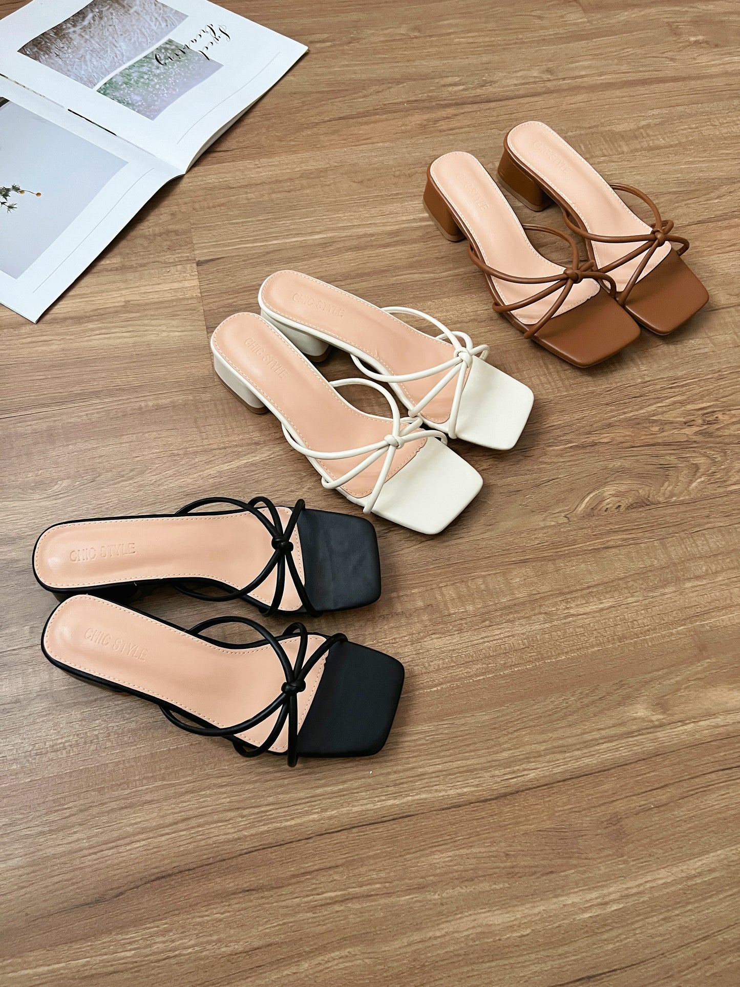 Stacey Strappy Low Heel Sandals (Brown)