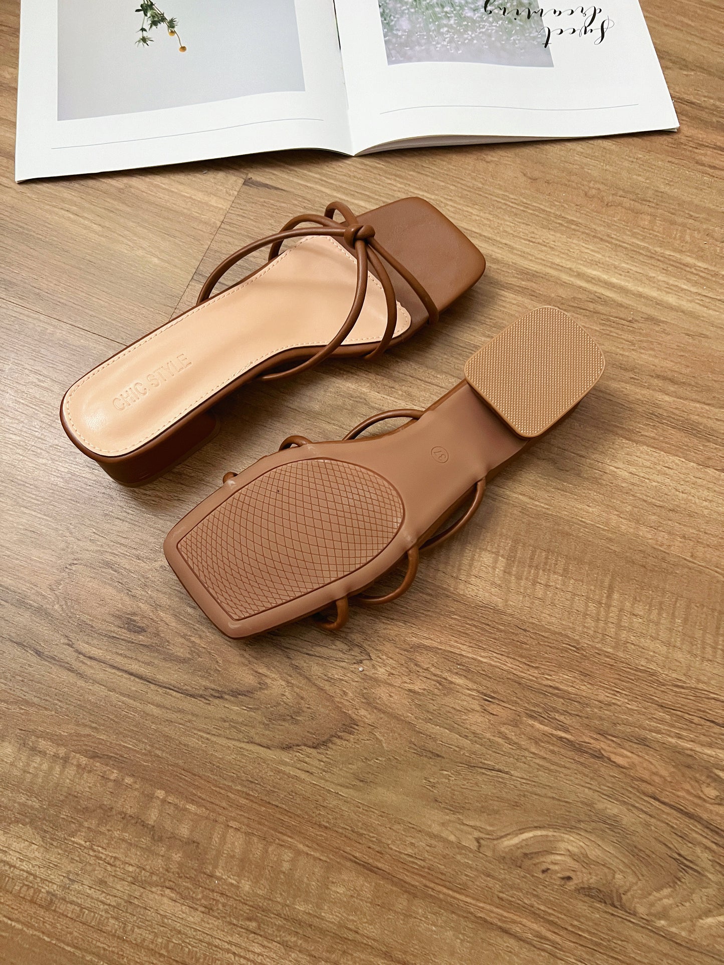 Stacey Strappy Low Heel Sandals (Brown)