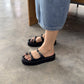 Haidyn Buckle Strappy Wedges Sandals (Black)