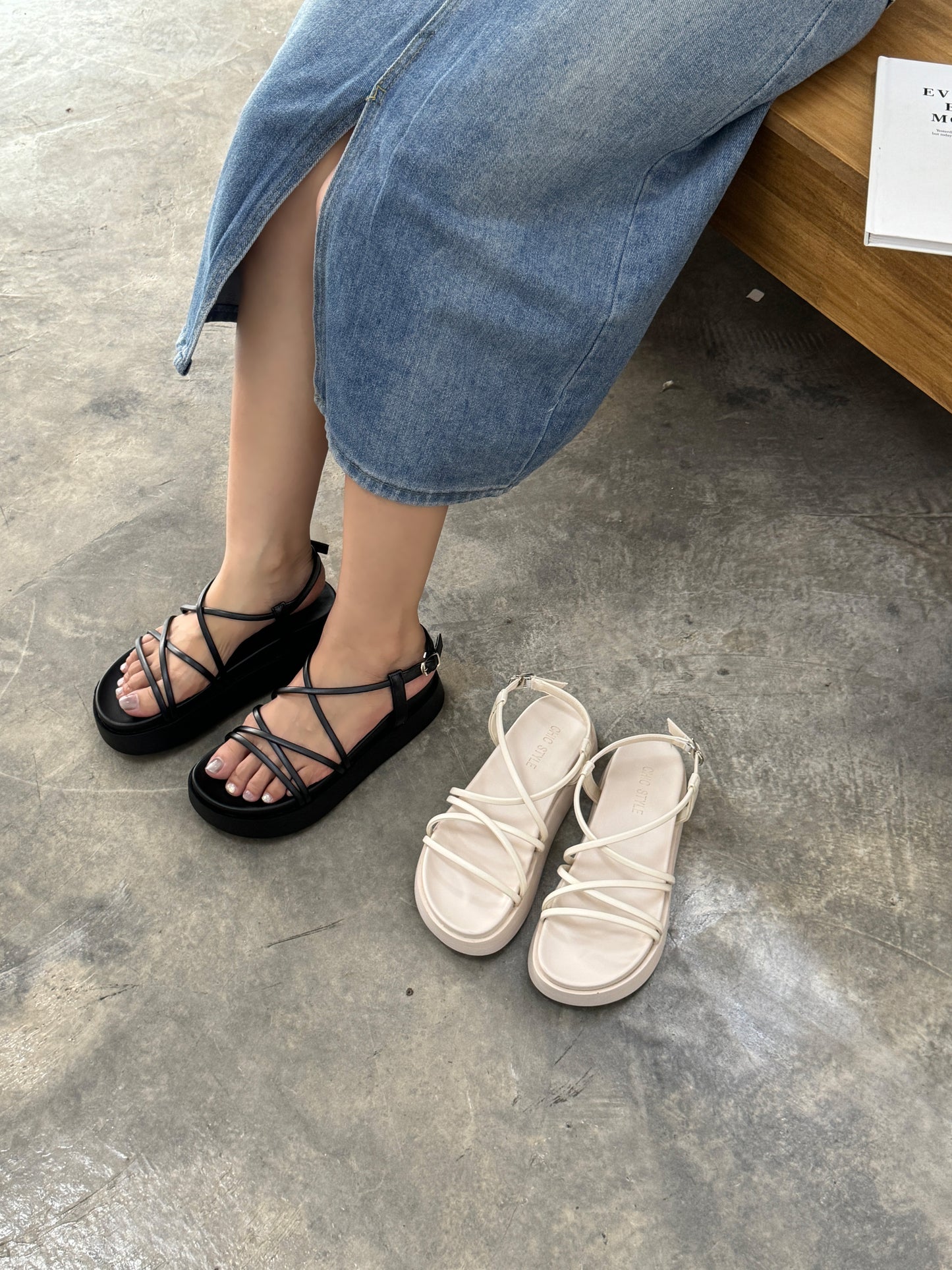 Ethel Buckle Strappy Wedges (Black)