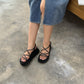 Ethel Buckle Strappy Wedges (Black)