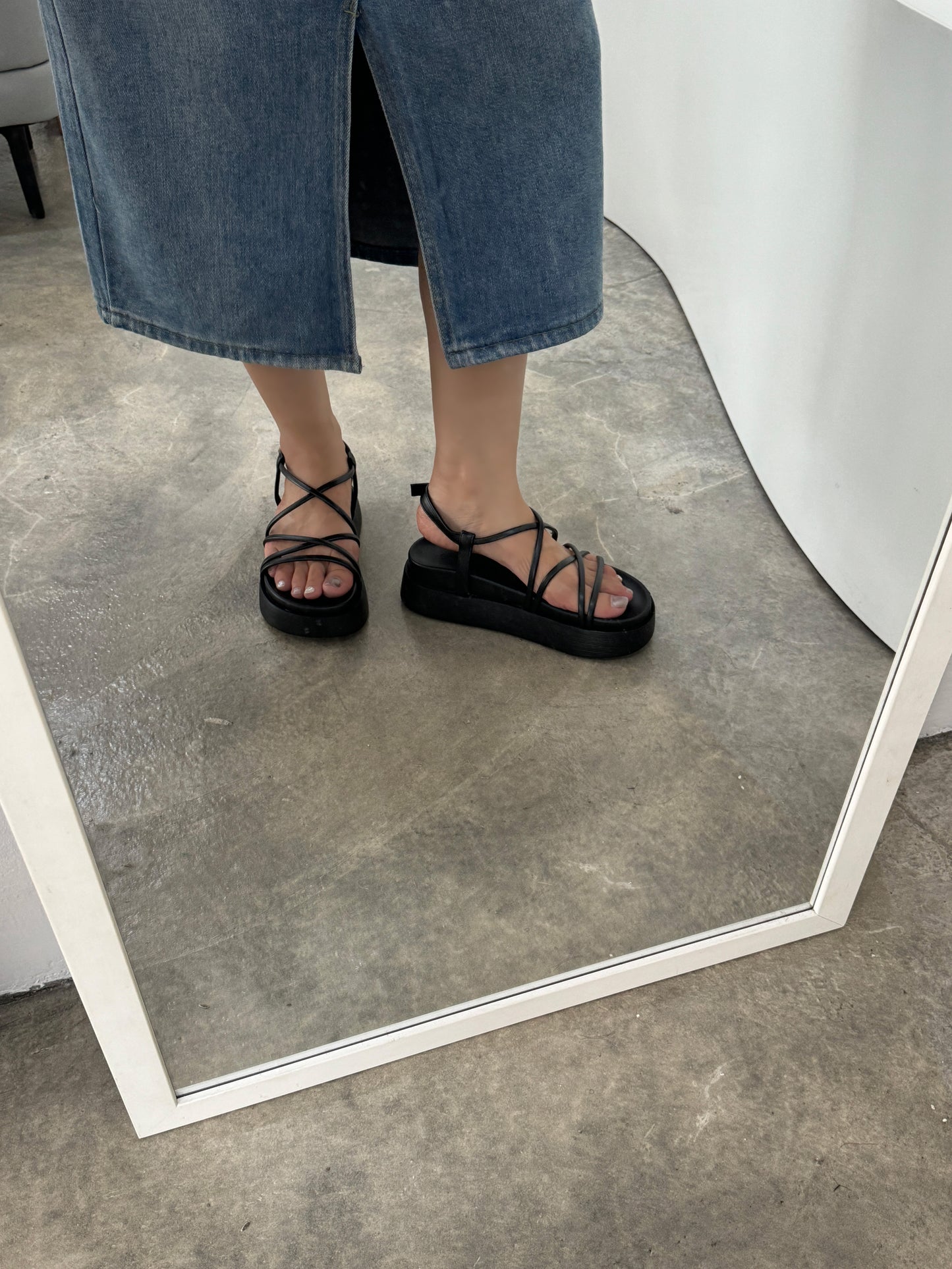 Ethel Buckle Strappy Wedges (Black)