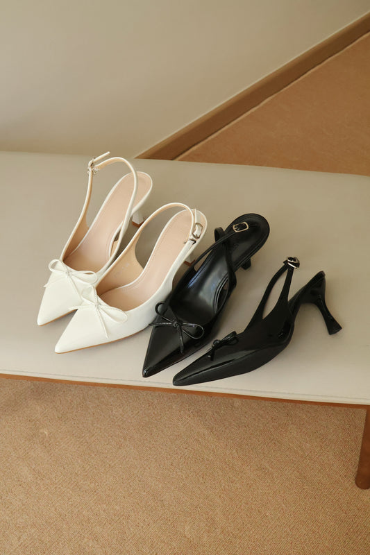 Dianne Pointed Bow Slingback Heels (Black)