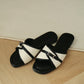 Oliver Contrast Buckle Slide Sandals (Black)