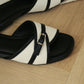 Oliver Contrast Buckle Slide Sandals (Black)
