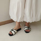 Oliver Contrast Buckle Slide Sandals (Black)