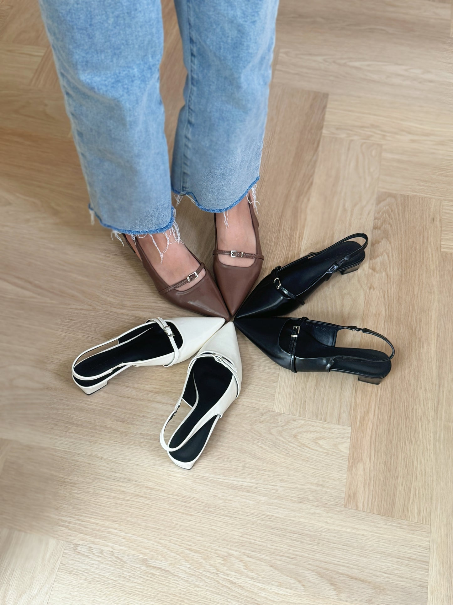 Carmela Pointed Buckled Heels (Brown)