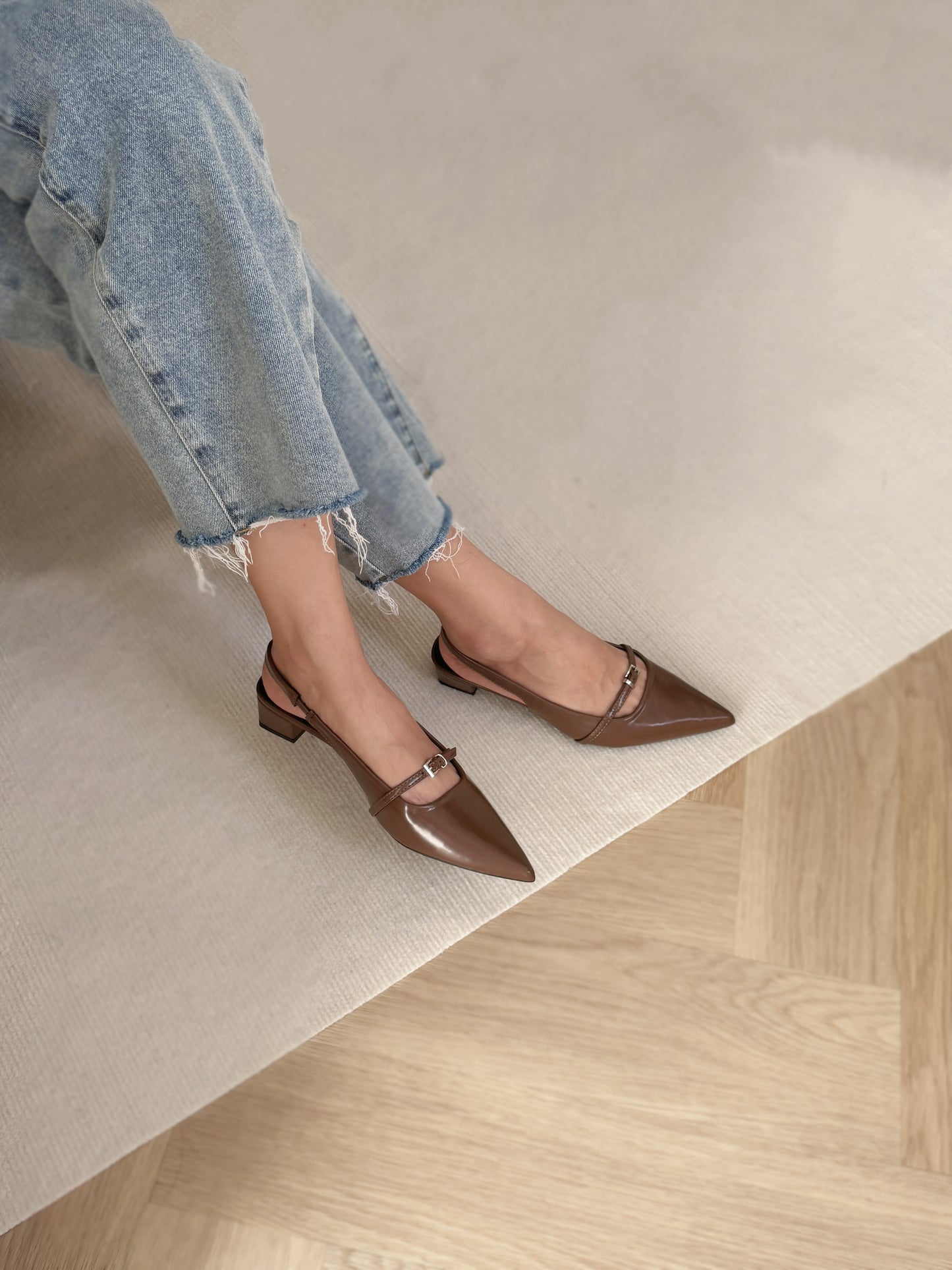 Carmela Pointed Buckled Heels (Brown)