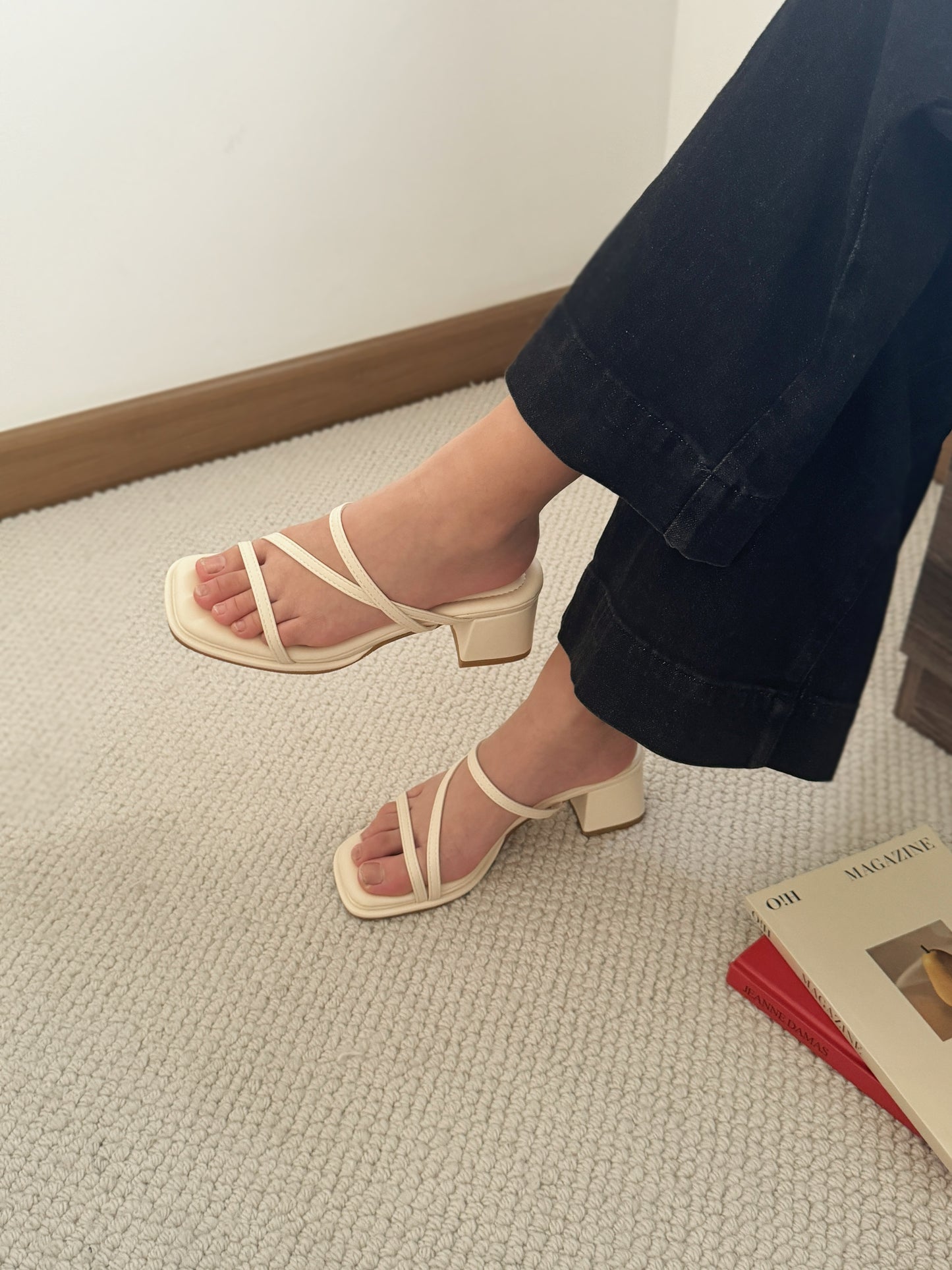Lucie Strappy Comfy Heels (Cream)