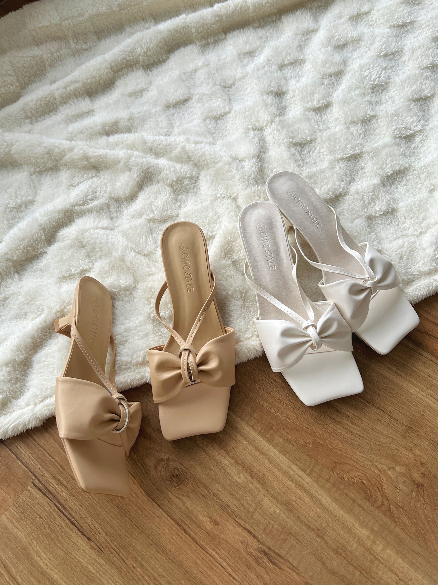 Belle Bow Strappy Low Heels (Nude)