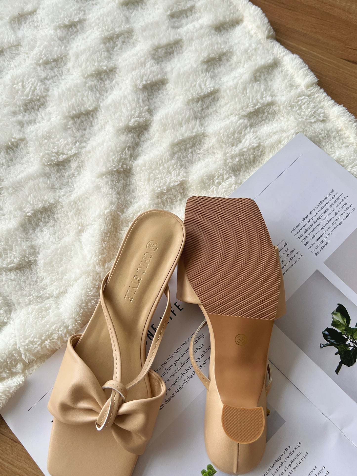 Belle Bow Strappy Low Heels (Nude)