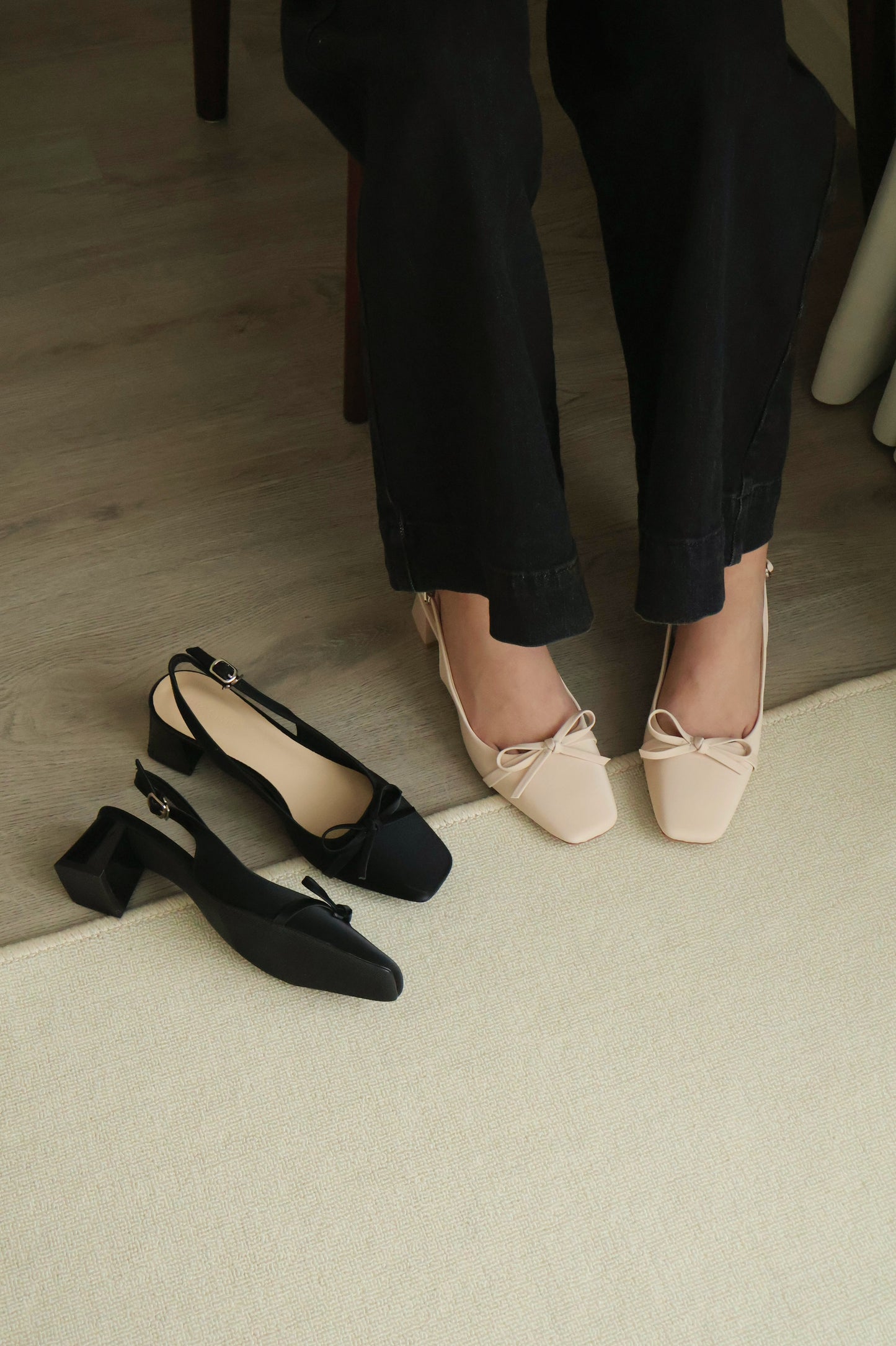 Rynn Bow Slingback Heels (Beige)