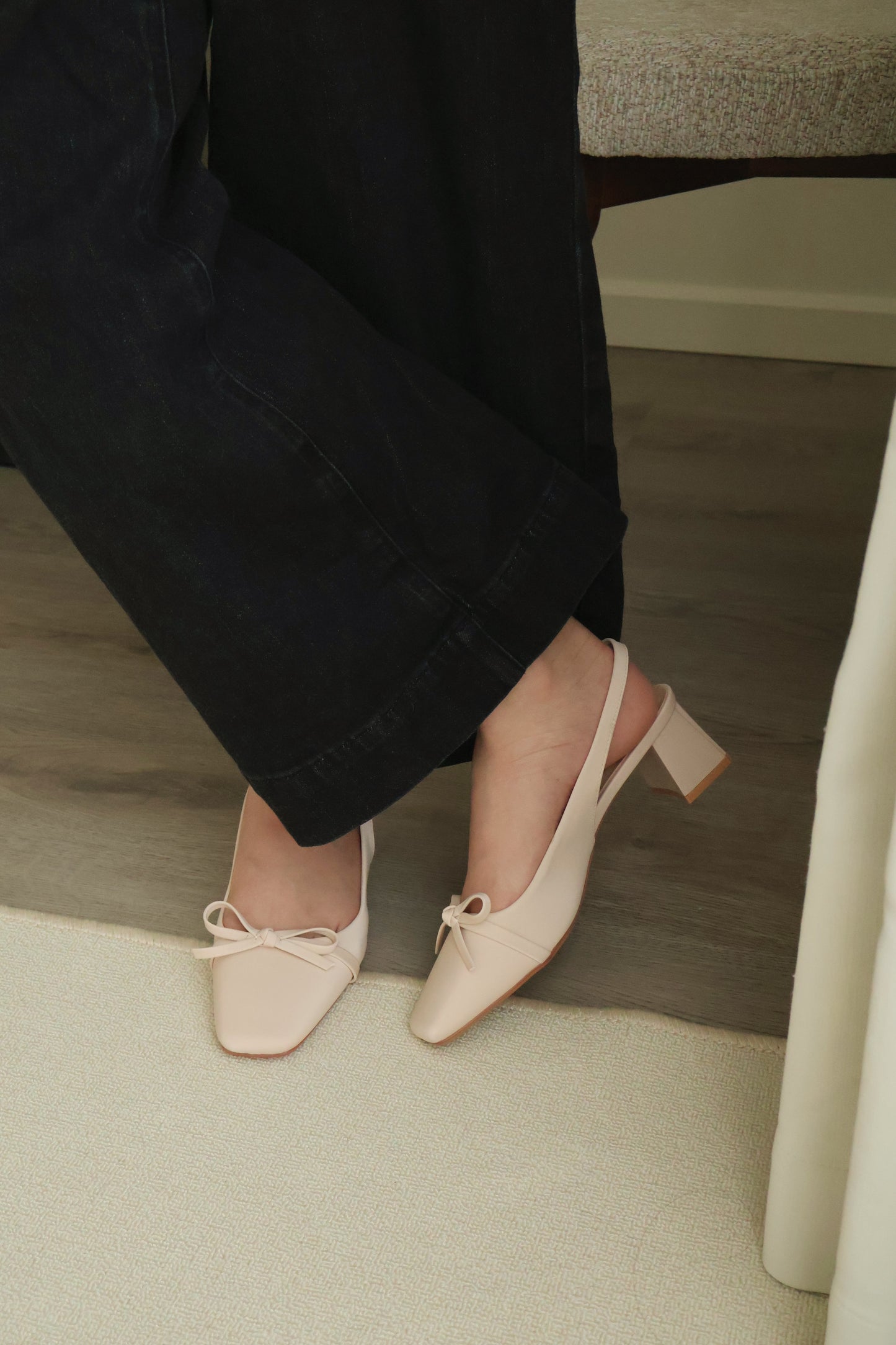 Rynn Bow Slingback Heels (Beige)