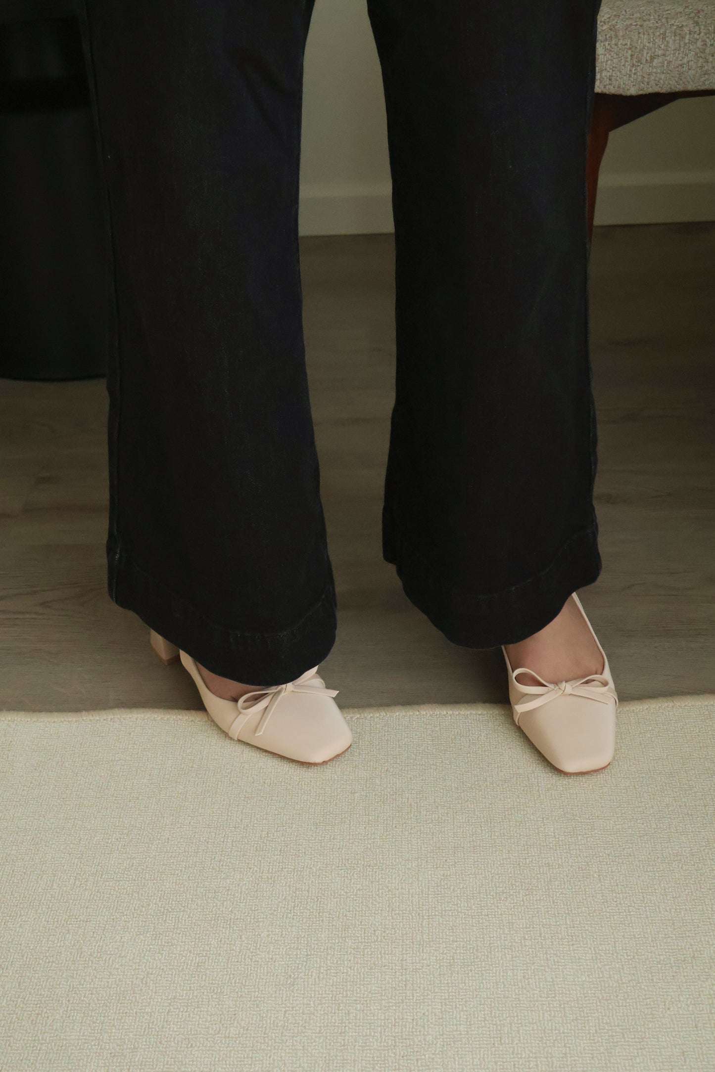 Rynn Bow Slingback Heels (Beige)