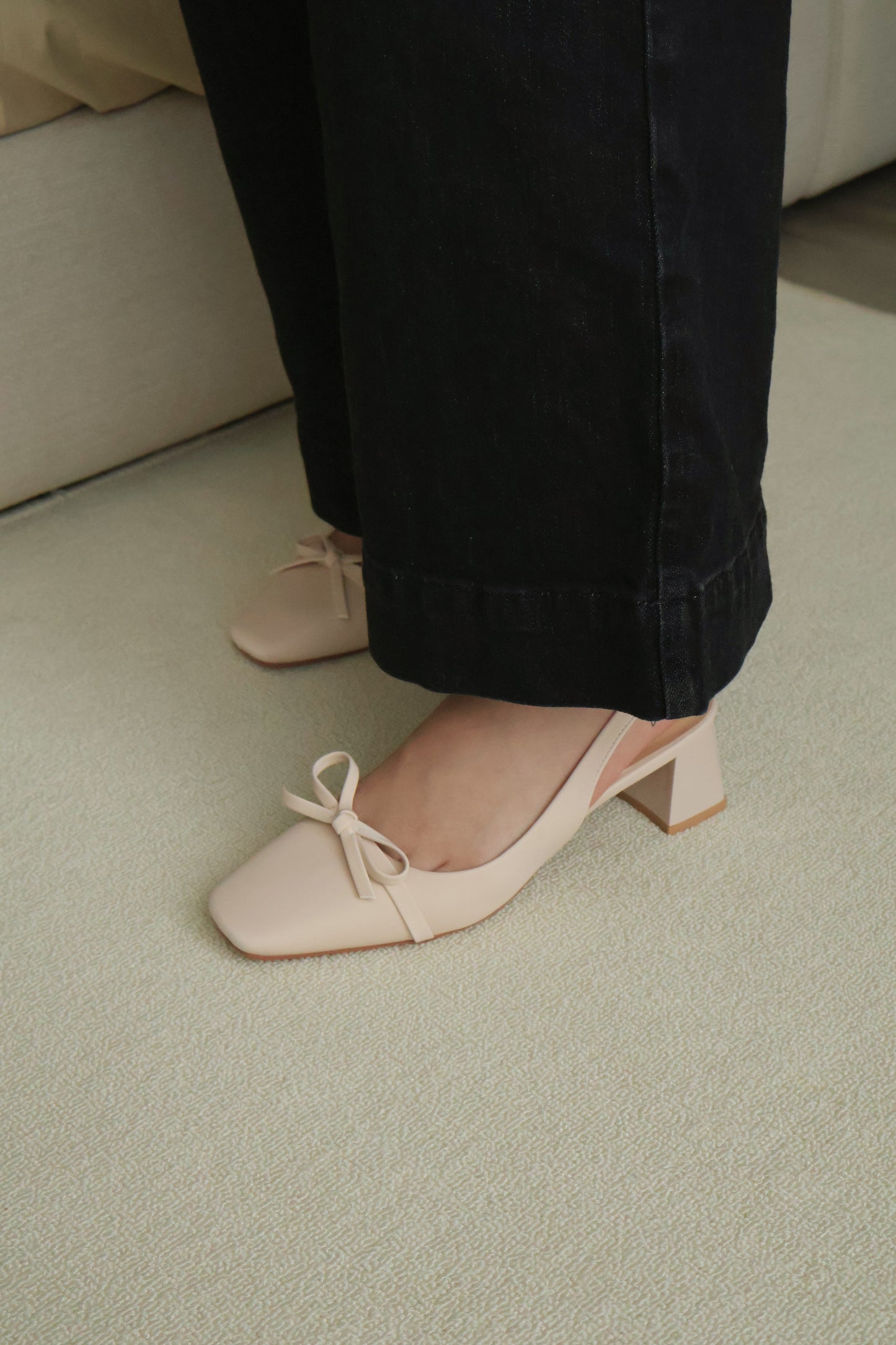 Rynn Bow Slingback Heels (Beige)