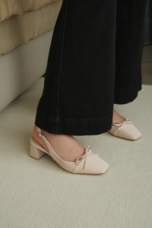 Rynn Bow Slingback Heels (Beige)